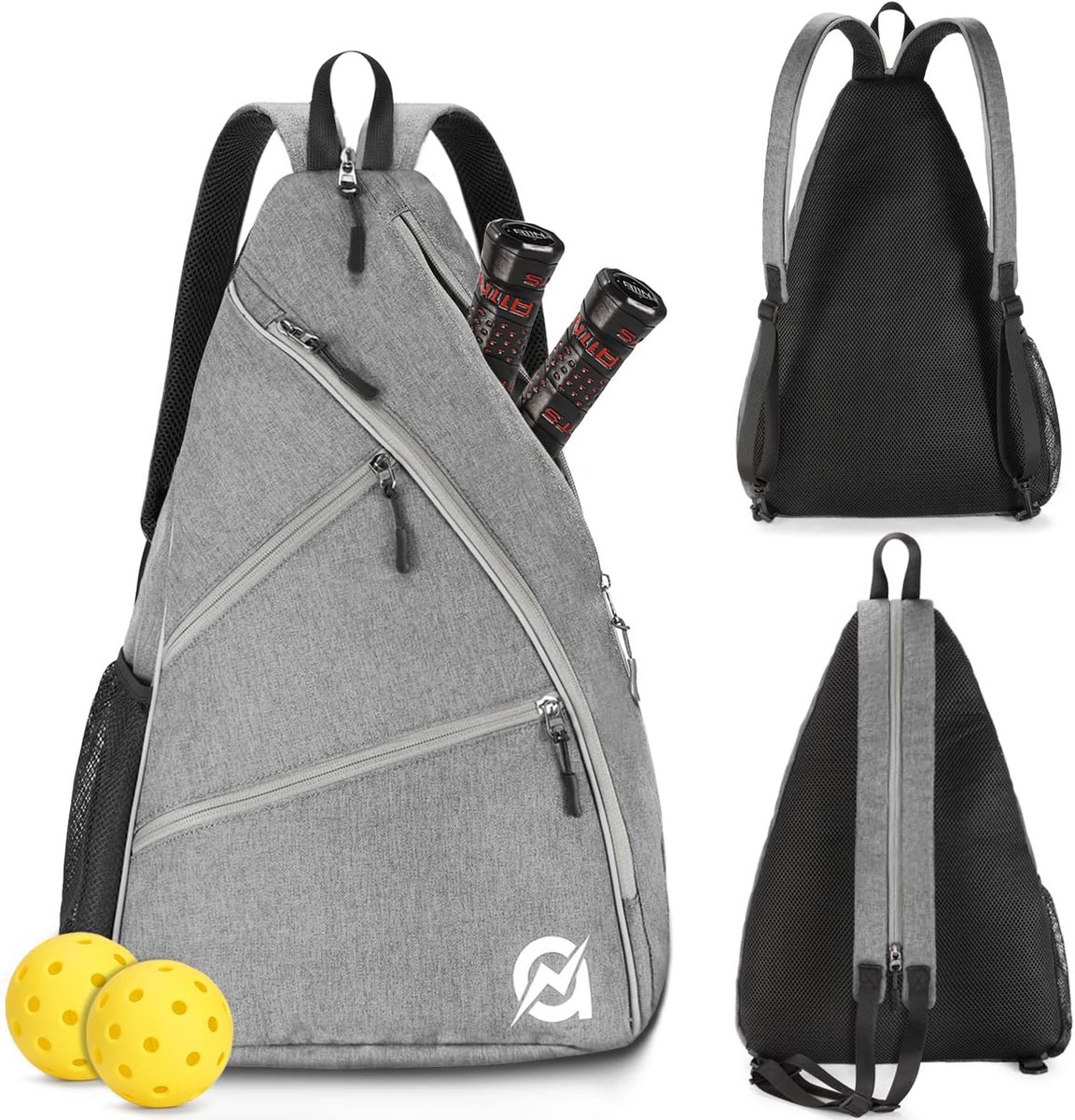 Omkeerbare Pickleball Tas: Crossbody & Rugzak voor Dames en Heren - Houtskool