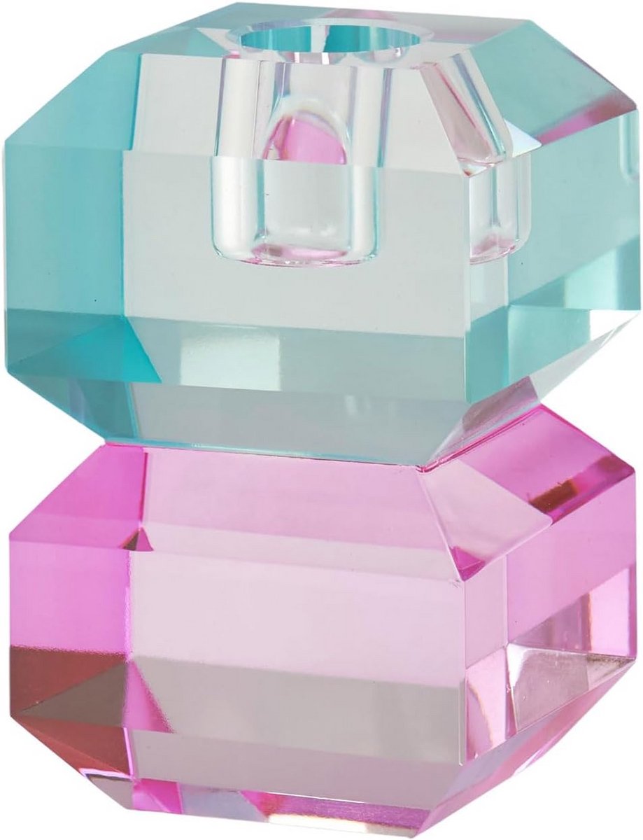 Kandelaar Vierkant Kristalglas 9 cm Blauw Roze Sfeervol Decor