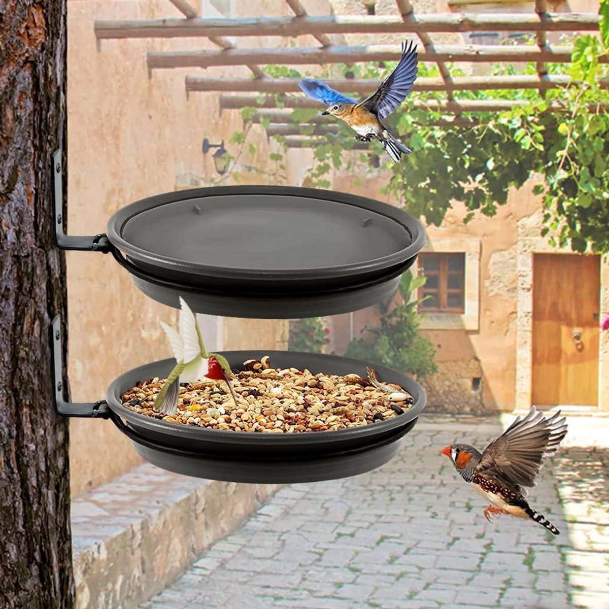 Vogelvoederhuis en -drinkbak 2 stuks - wandmontage voor wilde vogels