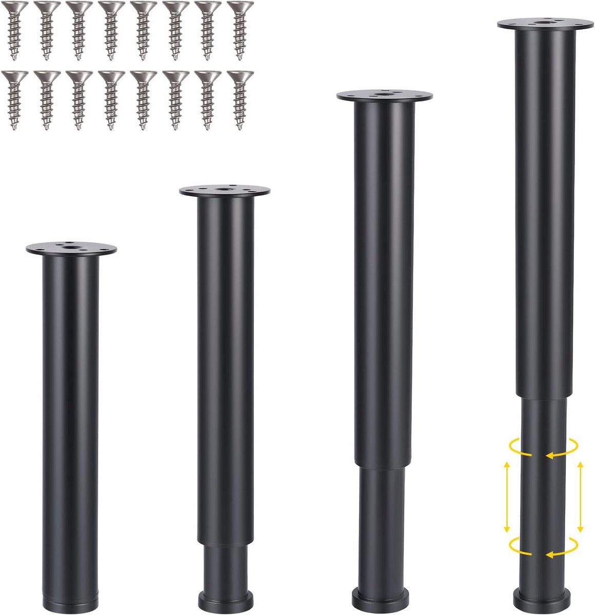Verstelbare Meubelpoten 24-44 cm - 4 stuks - Zwart - Metalen Poten voor Kasten, Banken, Ta