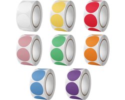 4000 vellen in 8 rollen - 2,5 cm zelfklevende, waterdichte stickers met stippen - 8 levendige kleuren - 500 stickers per rol - Set bevat ronde, kleurgecodeerde stickerlabels.