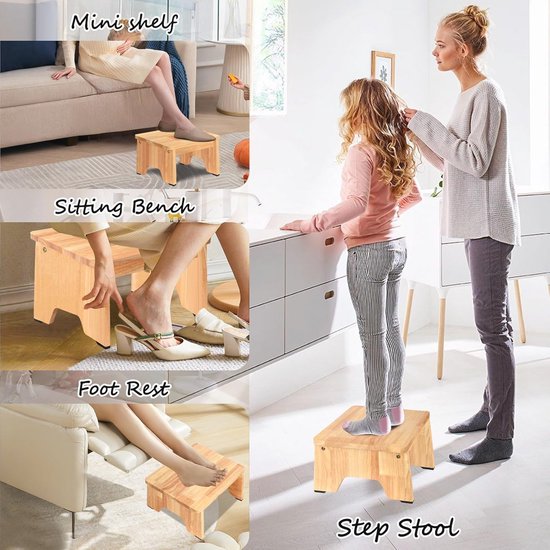 Houten opstapje voor volwassenen en senioren - Draagbare stahulp met antislipvoetjes voor badkamer, keuken en meer (22 cm) — afbeelding 2
