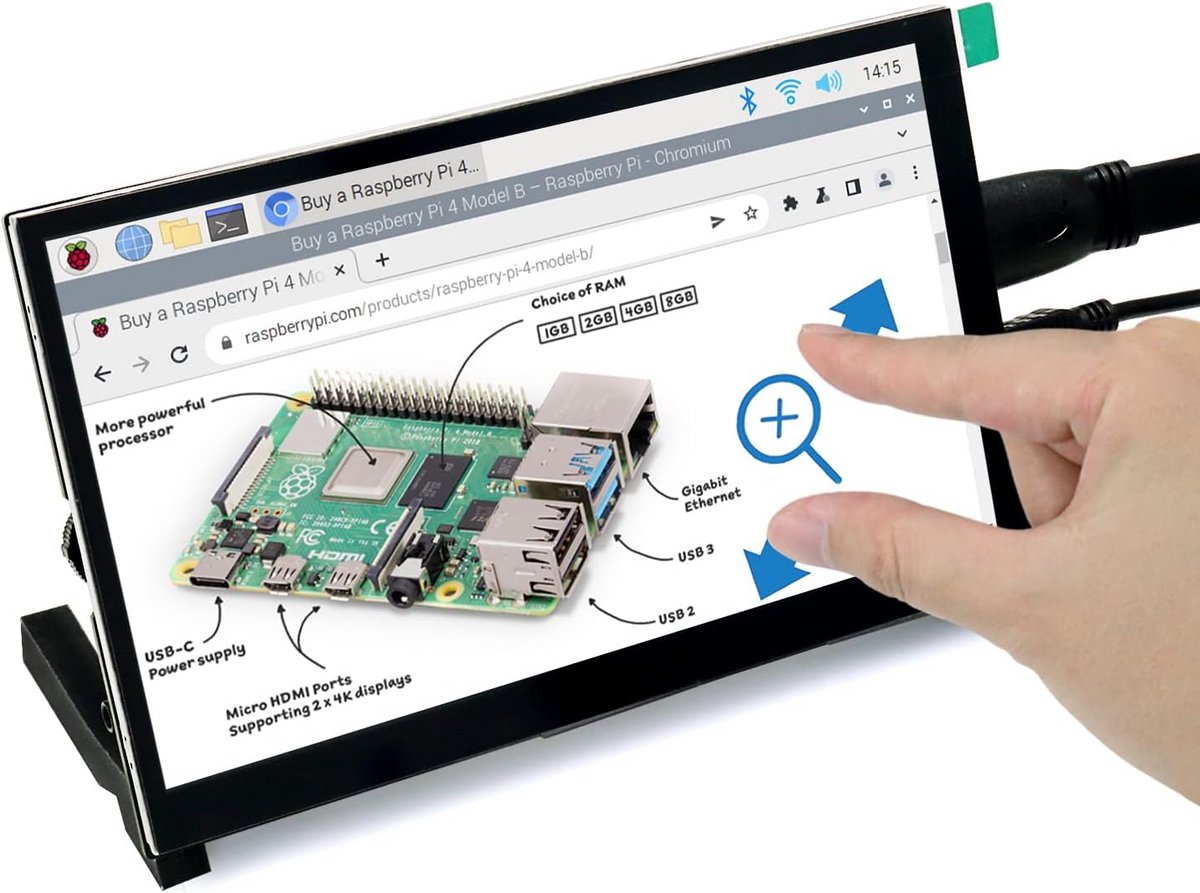 7 inch IPS touchscreen monitor 1024x600 HDMI 5-punts aanraak voor Raspberry Pi 5/4/3B+ Jetson Nano PC