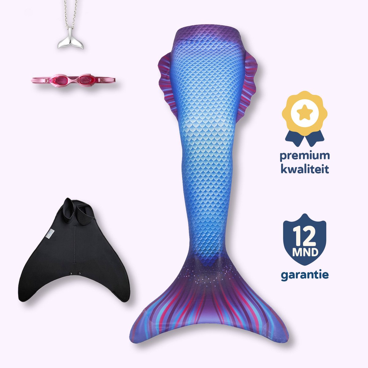 Bol.com Delphi zeemeerminstaart maat 122-128 - monovin met voetvakken - zwembril en ketting aanbieding