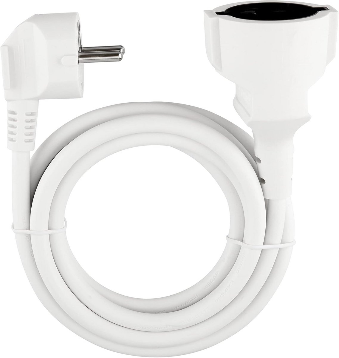 Verlengkabel 2 meter met Hoekstekker - 3680W Vermogen - Witte Stroomkabel