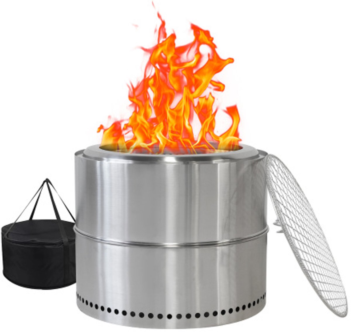 Buitenhaard - 50x50x40 cm - Draagbare Roestvrijstalen Vuurplaats - Rookvrij en Effici毛nt - Ideaal voor Barbecue en Tuinfeest - Zilver