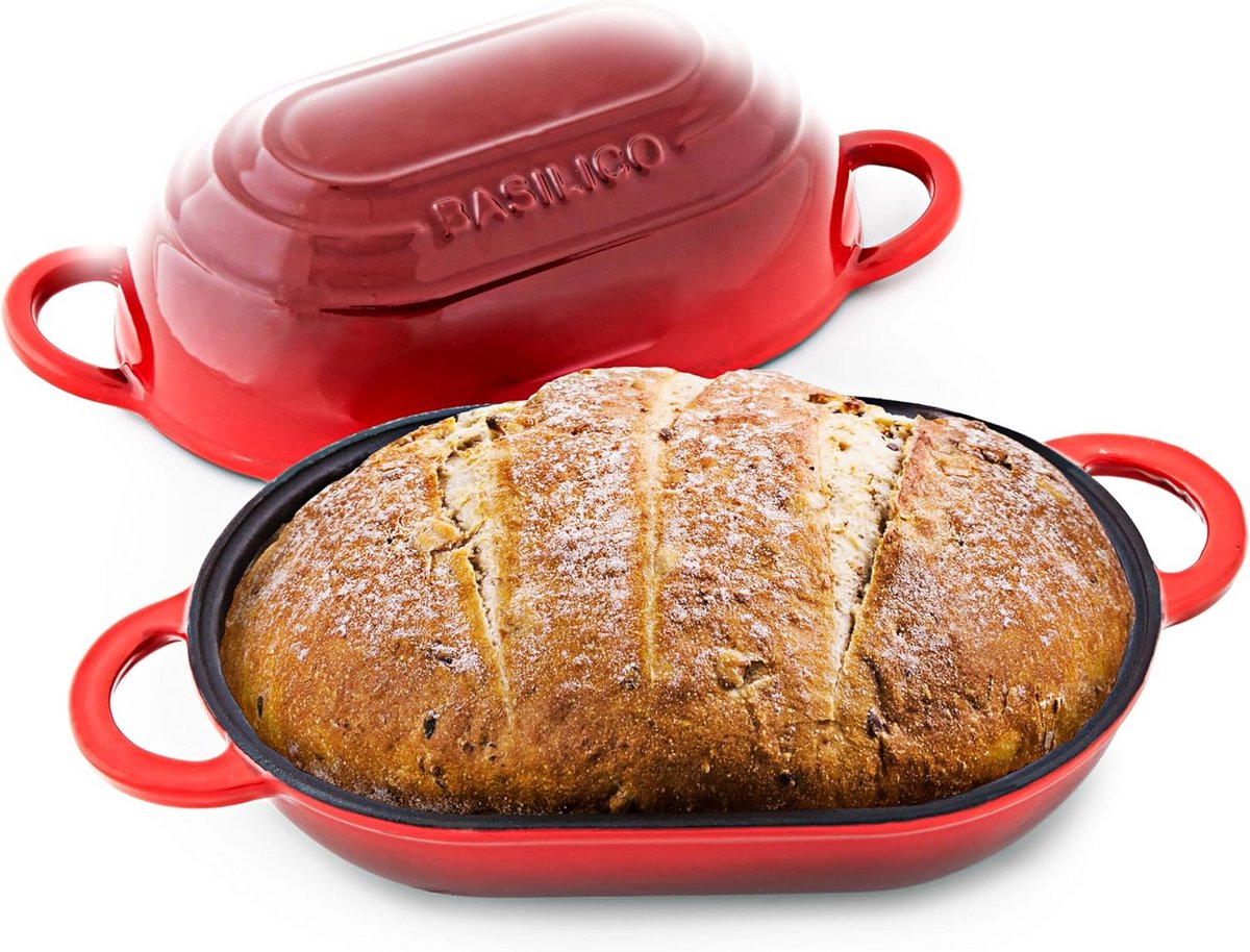 Gietijzeren Broodpan met Deksel - Geëmailleerd voor Zuurdesem en Ambachtelijk Brood - Ovenbestendig