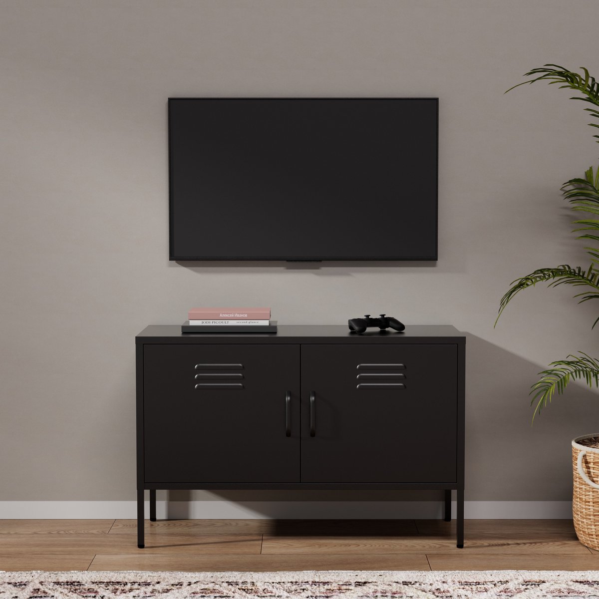 Lendo Online TV Meubel - TV kast - Dressoir voor woonkamer - Industriële Kast met verstelbare planken - Industrieel - Kasten - 100x40x65 cm (LxBxH) -Gepoedercoat staal - Metaal - Zwart