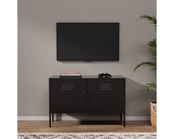 Lendo Online TV Meubel - TV kast - Dressoir voor woonkamer - Industriële Kast met verstelbare planken - Industrieel - Kasten - 100x40x65 cm (LxBxH) -Gepoedercoat staal - Metaal - Zwart