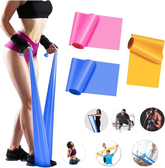3 stuks 1,5 m weerstandsbanden - Lange Resistance band set - Stretch elastiek - Fitness weerstandsband - stretchbanden voor oefeningen, trainingsbanden, weerstand voor vrouwen, oefenbanden voor fysiotherapie