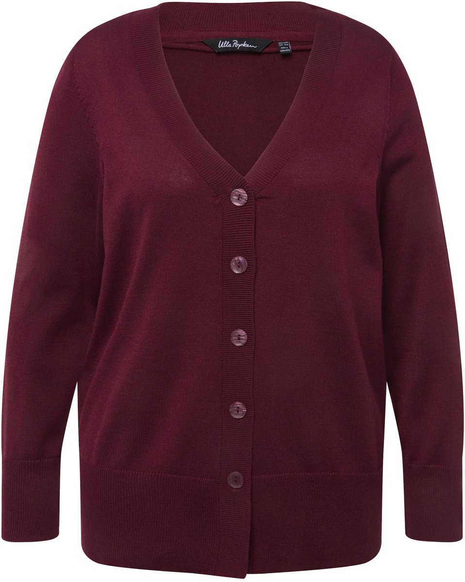 Ulla Popken - Dames - Vest V-hals knoopsluiting fijn breisel - Donker bes - Maat 42+