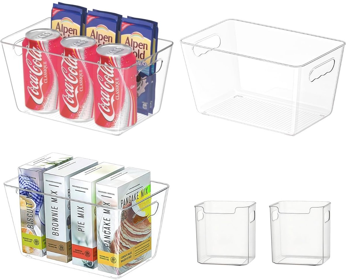 Unyqoos® Set van vijf transparante opbergdozen voor een georganiseerde keuken en koelkast