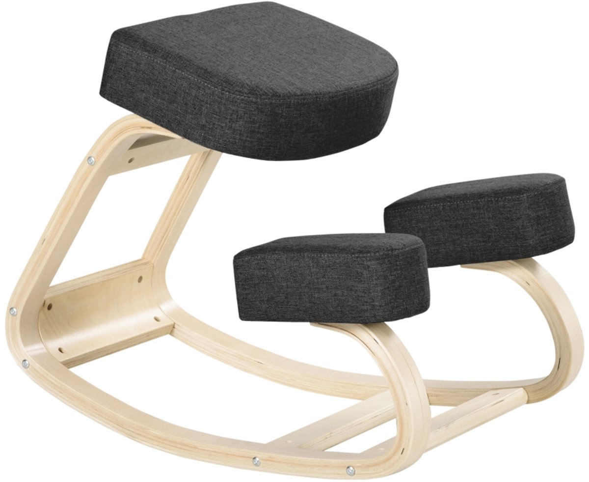 Kniekruk - Ergonomisch met Gewatteerde Zitting voor Gezonde Houding tot 120 kg - Berkenhout - Zwart
