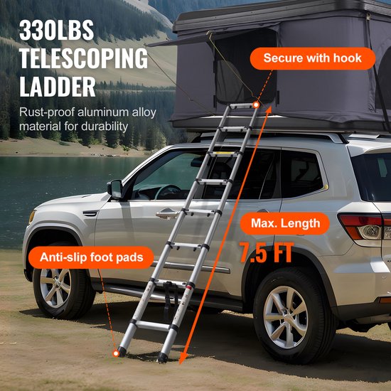 Hardtop daktent, Naturnest Hardtop daktent voor 2-3 personen, hardtop daktent uitgerust met een telescopische ladder en een dik matras van Merkloos — afbeelding 2