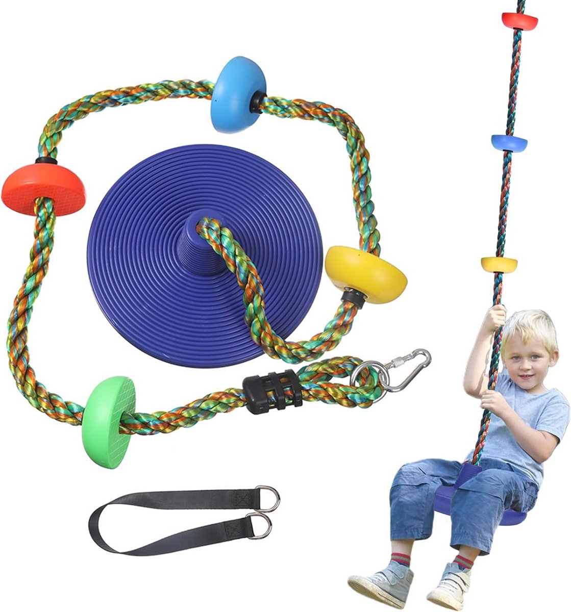 Kinderschommel met Platform en Schijfjes - Klettertouw Set