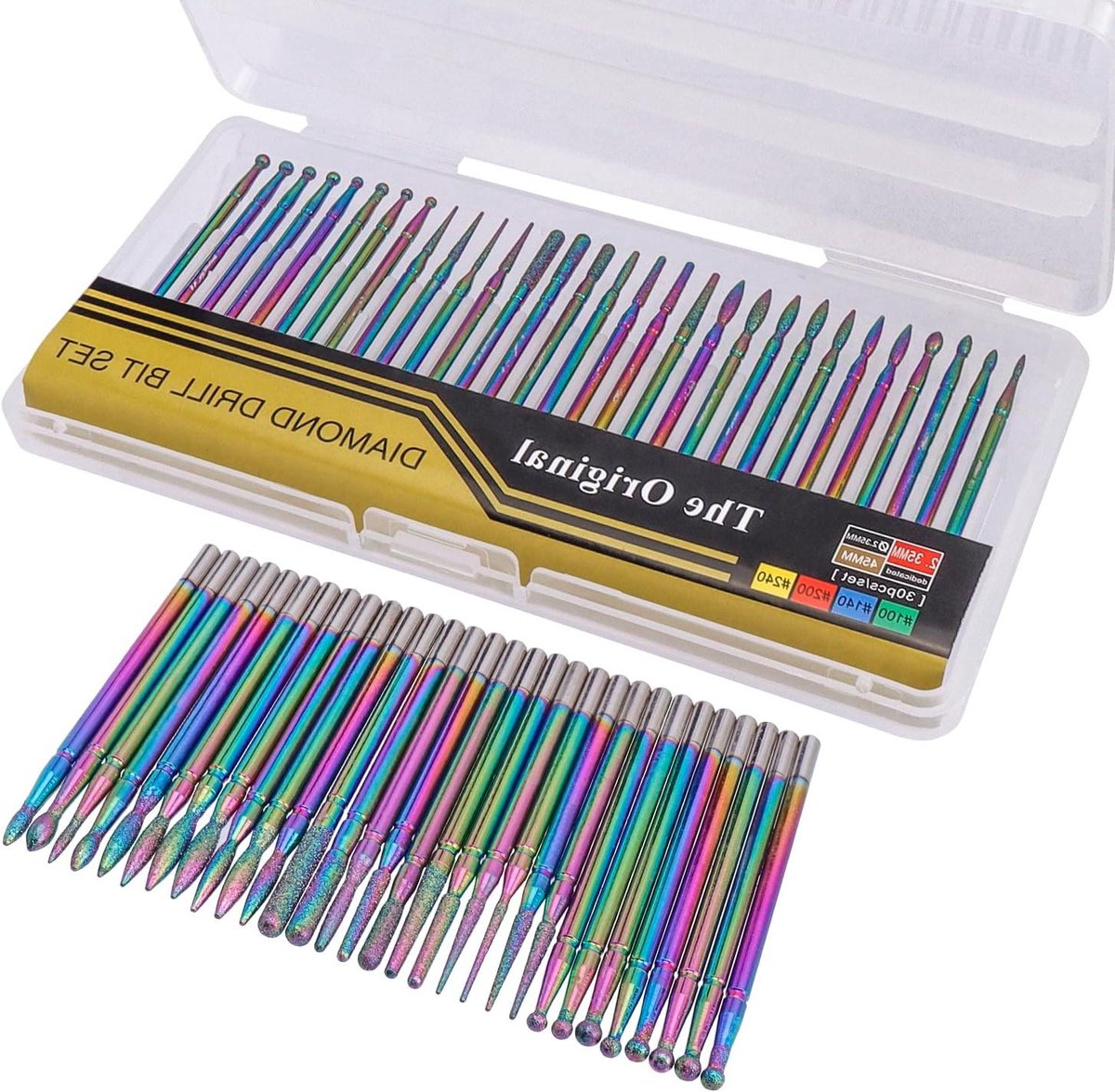 Allecta - 30-delige diamant nagelboor set voor acryl en gel nagels - Professionele hardmetalen veiligheidsboren - Nagelriem manicure pedicure - Regenboogkleuren
