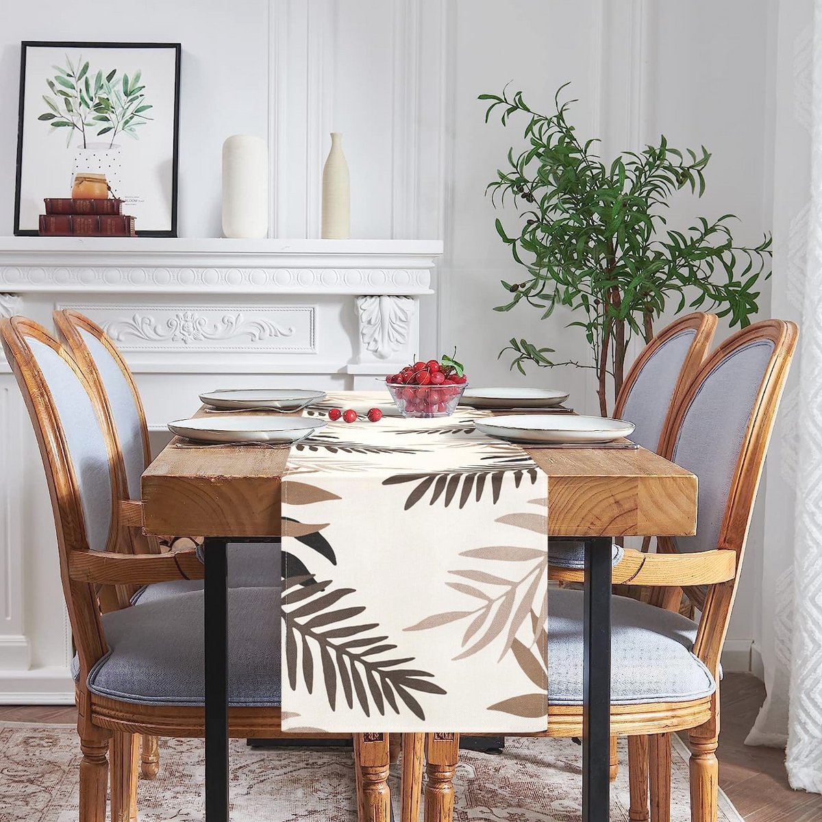 Moderne Bruine Tafelloper met Bladeren - 33 x 183 cm voor Eettafel en Decoratie