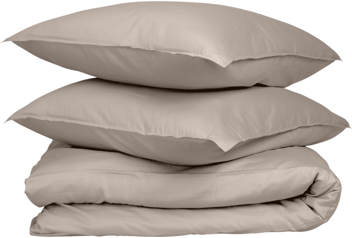 Wocha Dekbedovertrek Set - 100% Biologisch Katoen Satijn (300TC) - 200x200/220 - Taupe - Premium kwaliteit en duurzaam - Incl. 2 kussenslopen