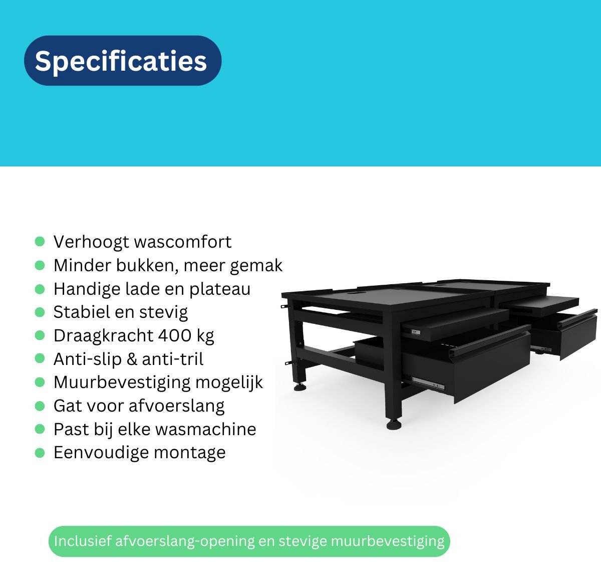 Wasophoogte Dubbele Verhoger - 42cm, Lade & Plateau thumbnail 5