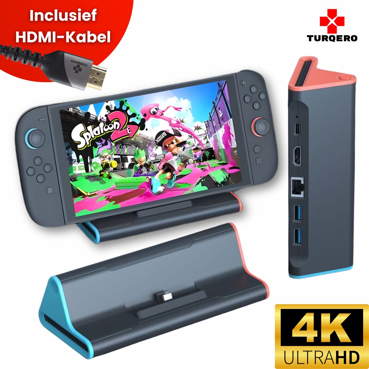 Turqero Nintendo Switch 2 TV Docking Station Set - 4K UHD - Nintendo Switch 2 Oplaastation + Tv/Monitor aansluiting voor Schermprojectie