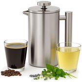French press - cafetiere / theepot met filter - dubbelwandig RVS met theefilter voor losse thee of gemalen koffie - 1 liter