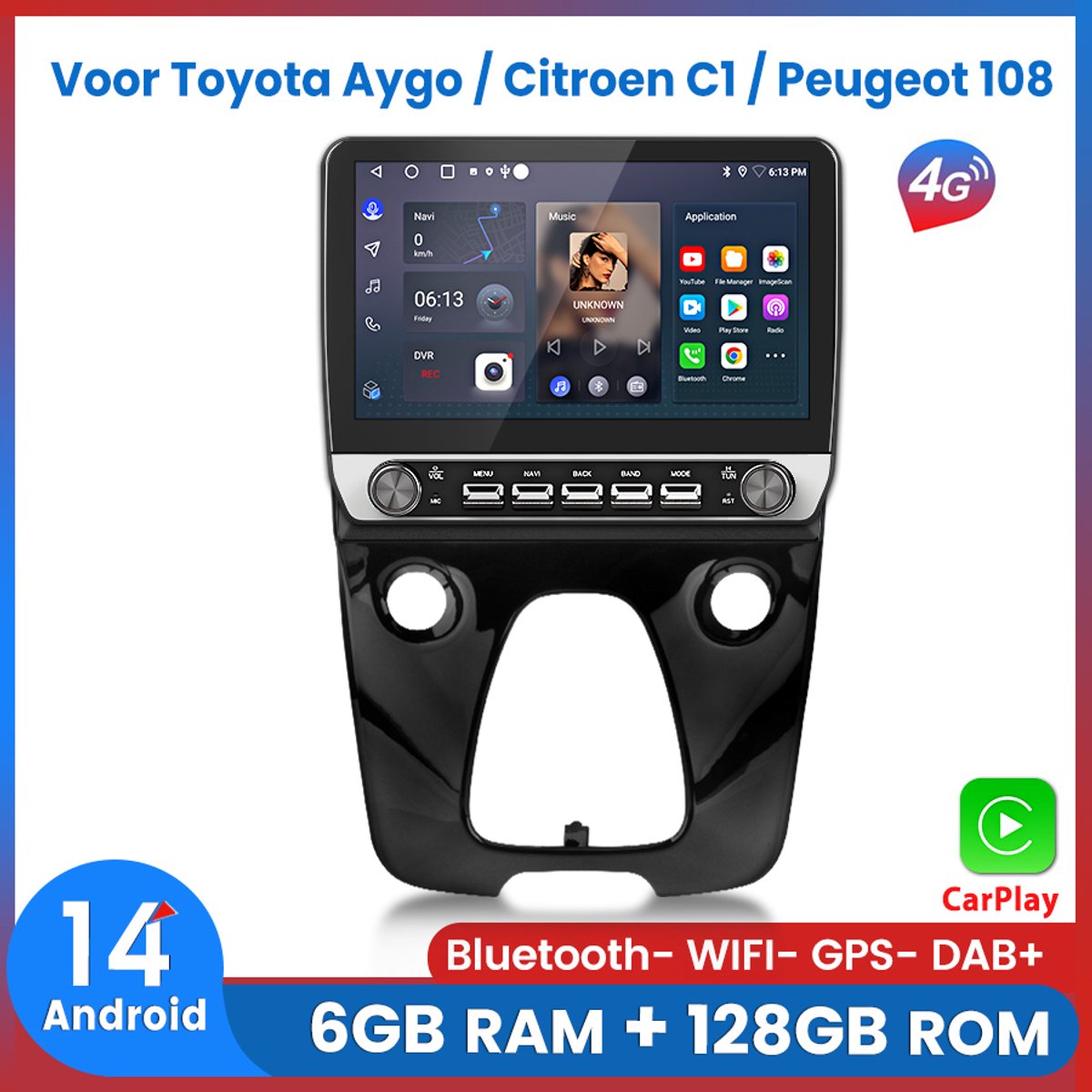 Awesafe 10.1 Inch 6+128GB Android14 Carplay Autoradio - 8 Kern V1PRO - Geschikt Voor Toyota Aygo / Citroen C1 / Peugeot 108 - Draadloze Carplay Android Auto - Touchscreen - GPS Navigatie 4G WiFi - Bluetooth Radio Scherm- Ondersteuning voor 4G SIM