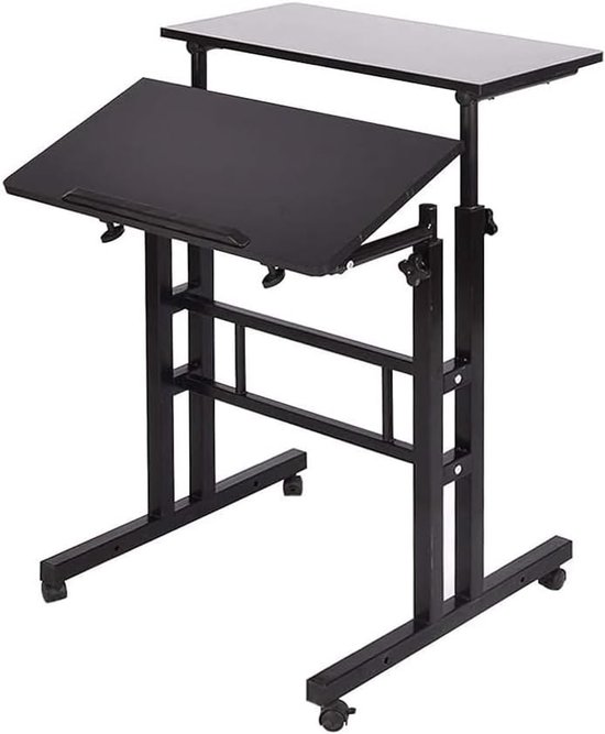 Computertafel bureau op wielen pc tafel 60x40x75 cm Zwart - In Hoogte ...