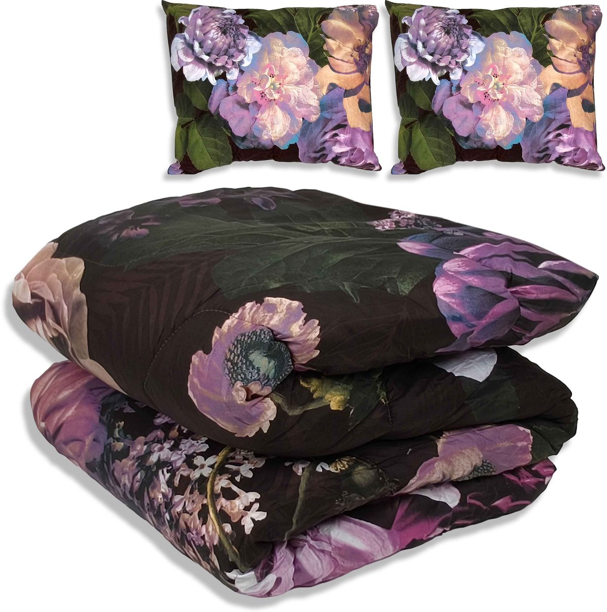 Dekbed zonder overtrek - All year 240x220cm - Paarse bloemen - Wasbaar Dekbed Zonder Overtrek – Hypoallergeen & Antibacterieel – 30 dagen proefslapen - Wasbaar hoesloos dekbed - Bedrukt dekbed - zomerdekbed & winterdekbed