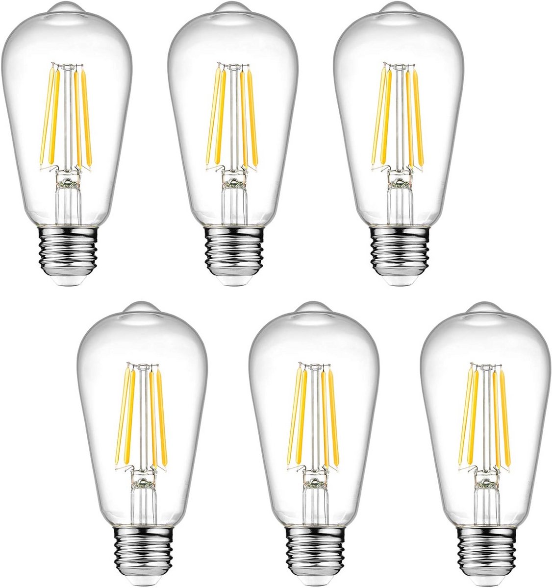 Dimbaar Vintage LED Filament Lampen E26 Warm Wit 6W Vervangt 60W - Set van 6