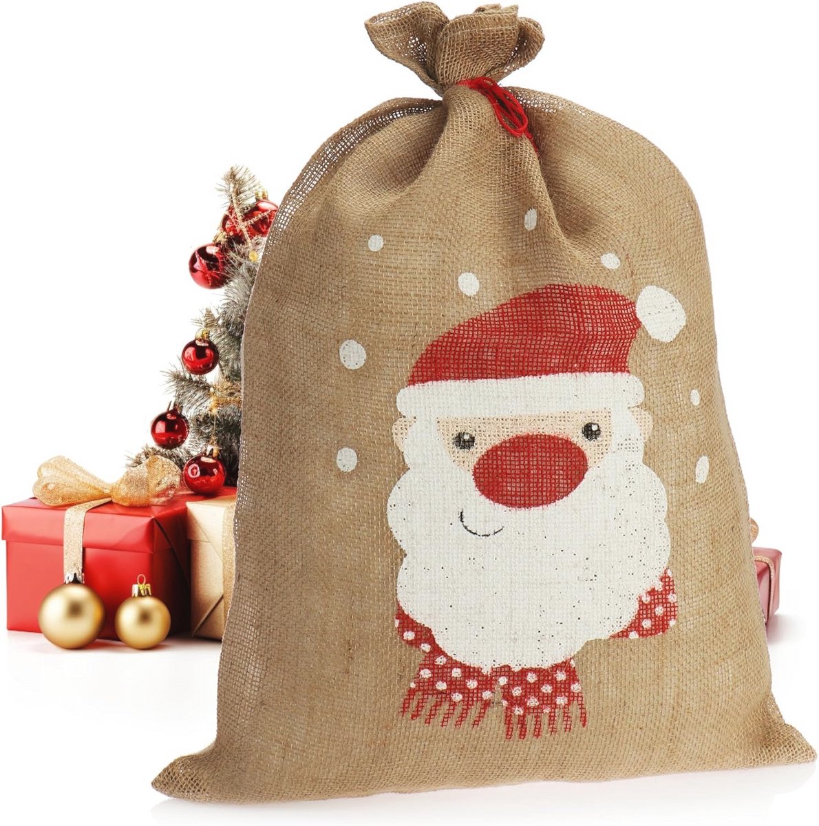 Grote Jute Kerst Geschenktas met Kerstmotief voor Cadeaus