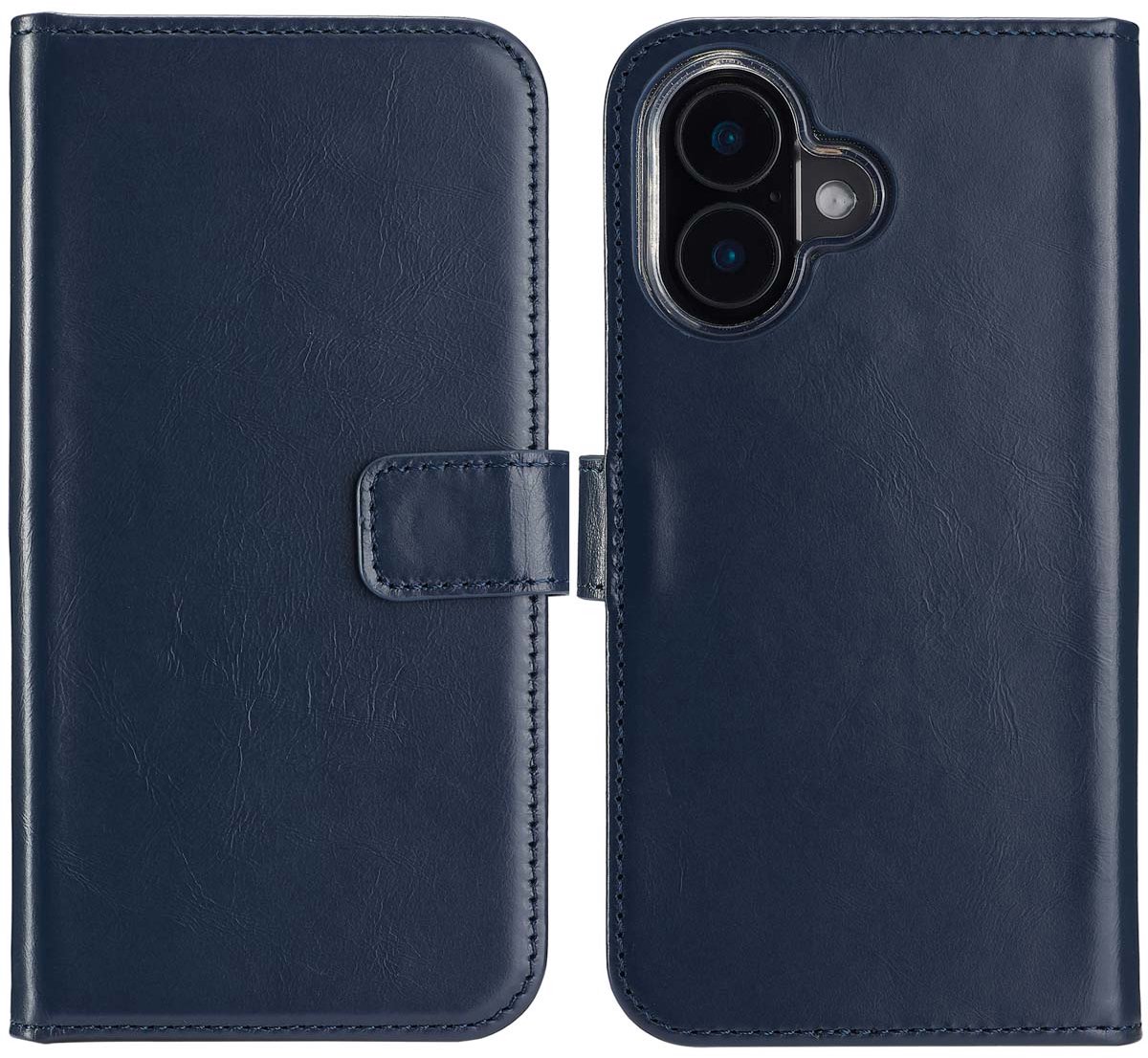 Selencia Hoesje - Geschikt voor Apple iPhone 16 - Echt Lederen Bookcase - Blauw