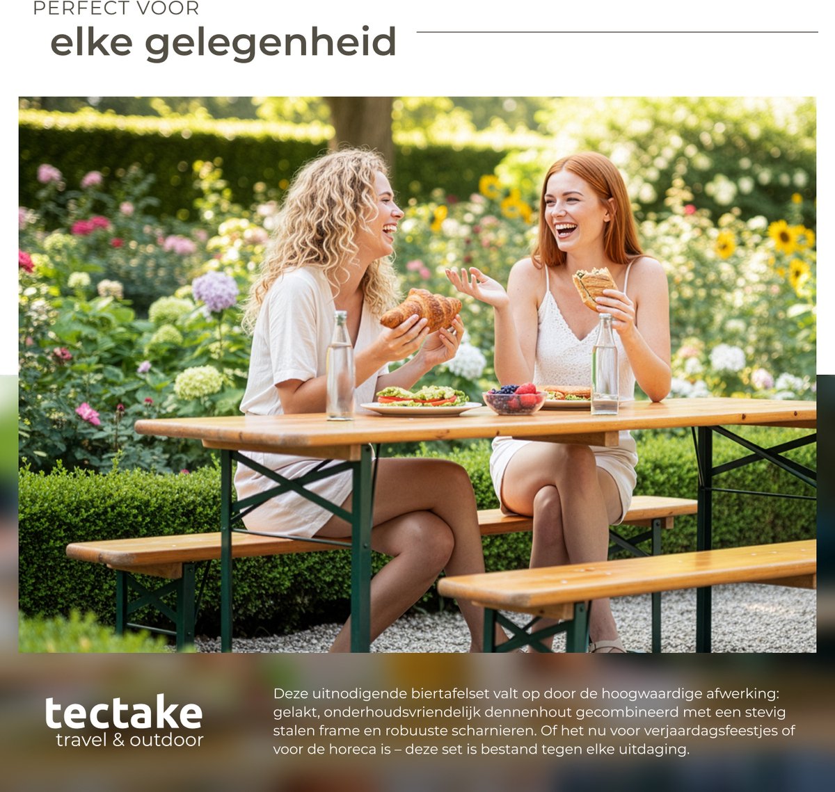 tectake® Biertafel met 2 Banken - 8 personen - 170 cm lang - 3-delige Biertafelset met inklapbare Tafel en Bierbanken - Tuintafel - Bierbank Oktoberfest - Picknicktafel thumbnail 7