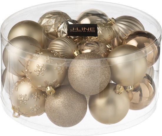 J-Line Boite De 30 Boule De Noël Plastique Beige/Écru