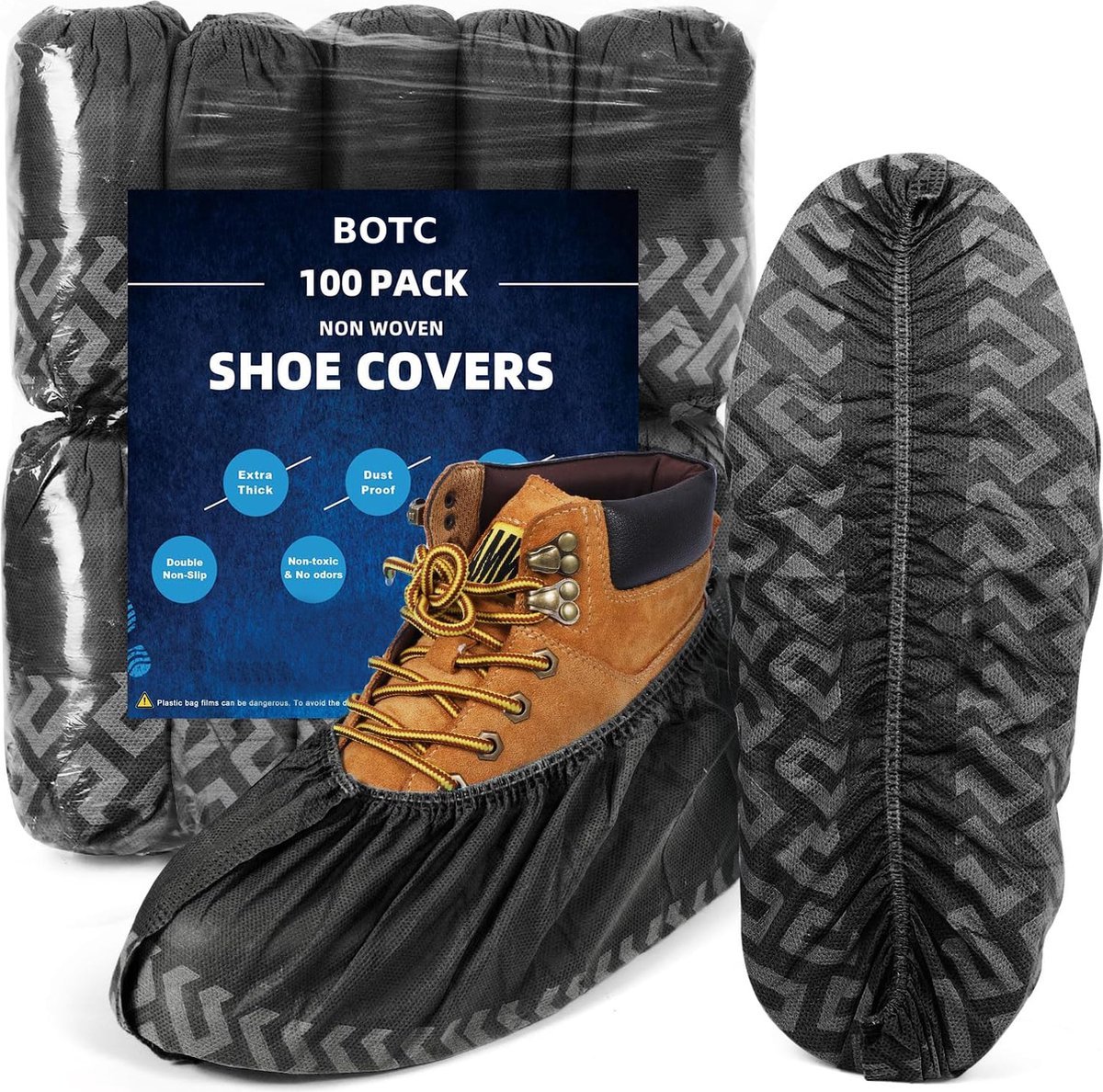 BOTC Schoenhoesjes - 100 Stuks - Anti-Slip - Schoenovertrek - Schoenbeschermers - Overschoenen - Wegwerp - Zwart