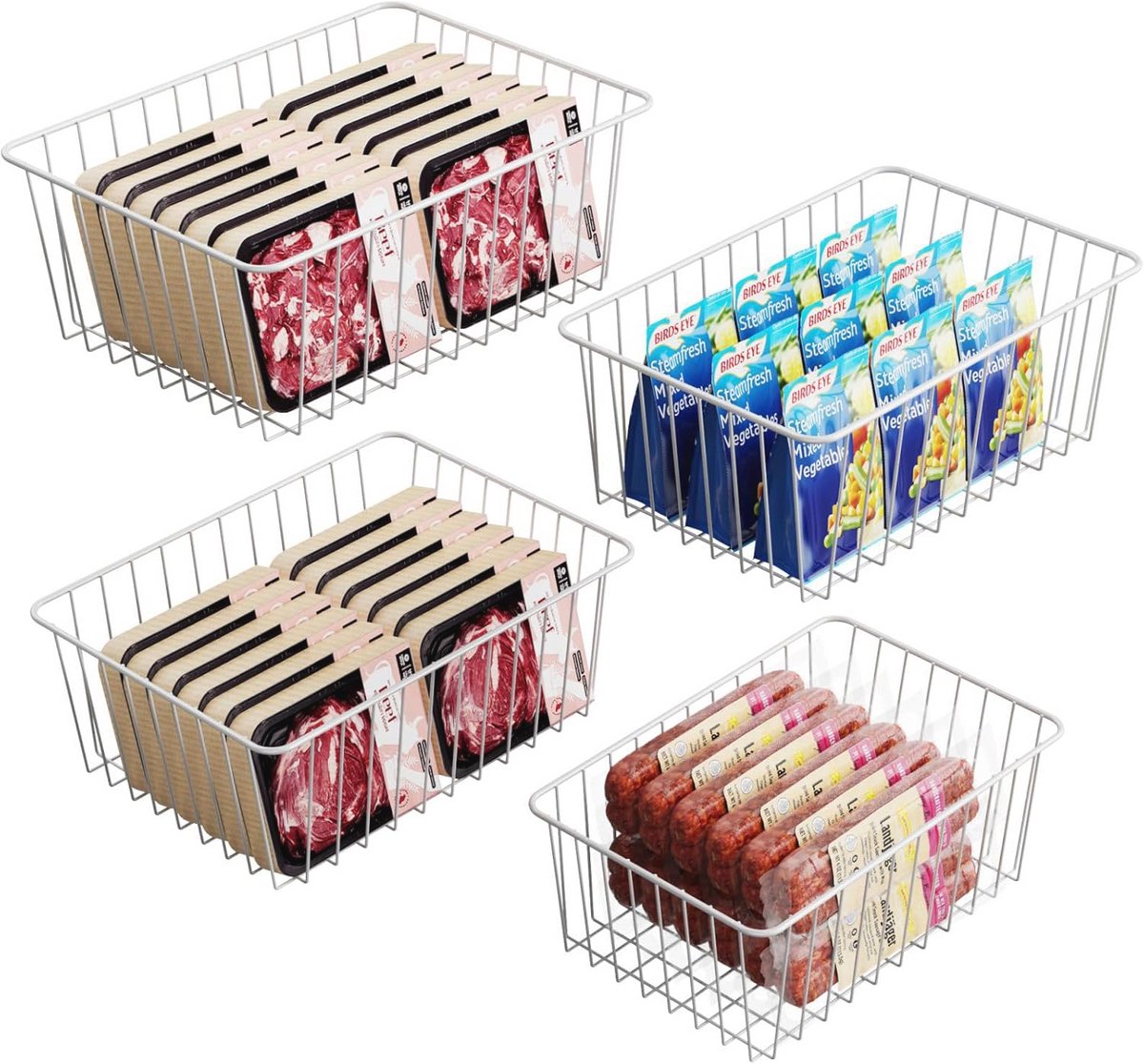 Metalen Draad Opbergmanden voor Keuken, Badkamer en Garage - 4 Pack