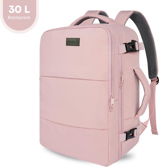 FOXLY® Waterdichte Rugzak Inclusief Usb Oplaadstation - Laptop tas t/m 15,6 inch - Dames en Heren en Kinderen - Schooltas - Roze