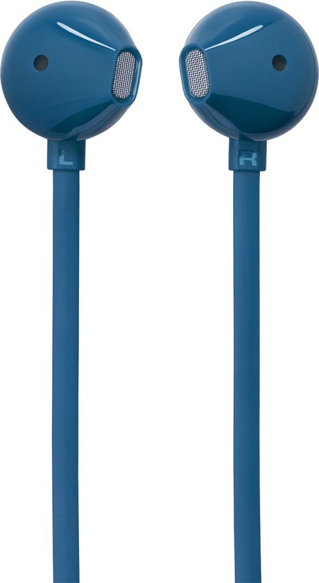 Blauwe JBL oordopjes met L en R markeringen.