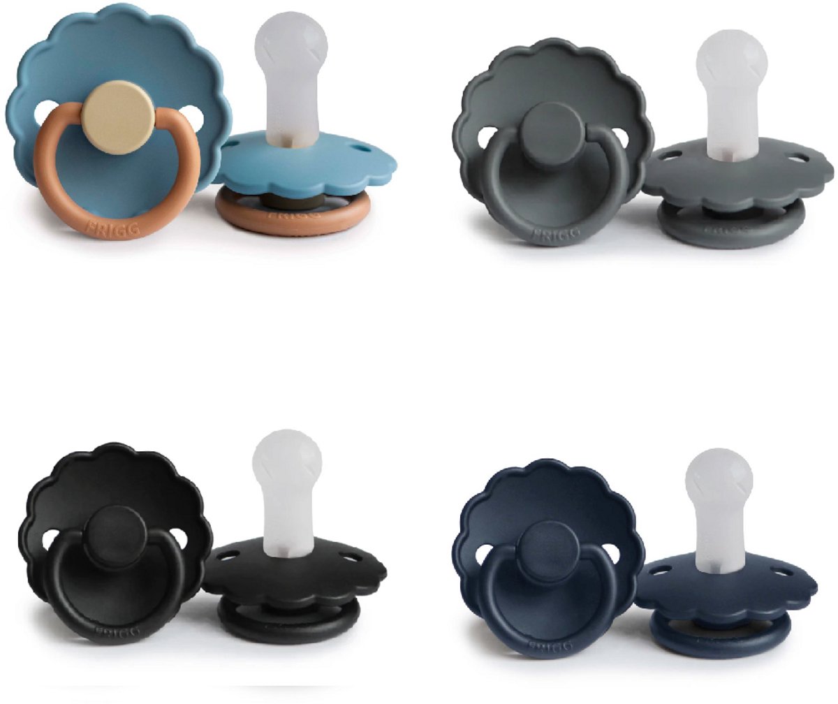 FRIGG DAISY Fopspeen set 4 stuks - Siliconen - Maat 2 - vanaf 6 maanden - Jet Black - Graphite - Dark Navy - Breeze