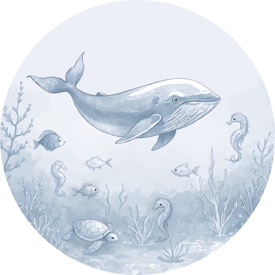 Little Livo - Muursticker rond chambre bébé/enfant - Muursticker Animaux océaniques - 120cmx120cm - PVC autocollant - Décoration murale