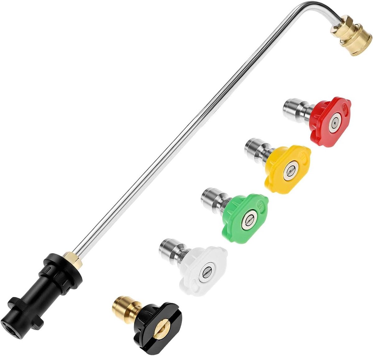 Allecta - Hogedrukreiniger verlengingsbuis van roestvrij staal met 5 spuitdysels 90° gebogen staaf - K2-K7 compatibel - 4000 PSI - 39 cm