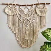 Groot Handgeweven Macramé Wandkleed met Drijfhout Bohemien Wanddecoratie Beige