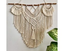 Groot Handgeweven Macramé Wandkleed met Drijfhout Bohemien W
