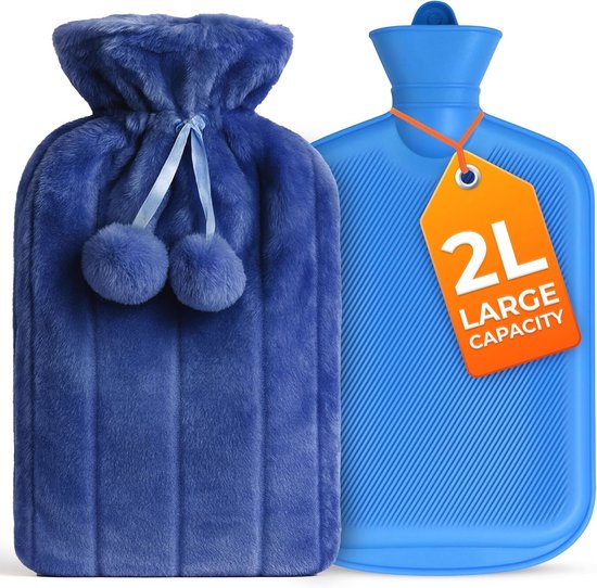 2 l U-vormige warmwaterkruik voor nek en schouders - natuurlijk rubberen warmwaterzak voor nekpijnverlichting, wikkelbare warmwaterkruik met zachte fleece hoes, ideaal voor stress en spierspanning
