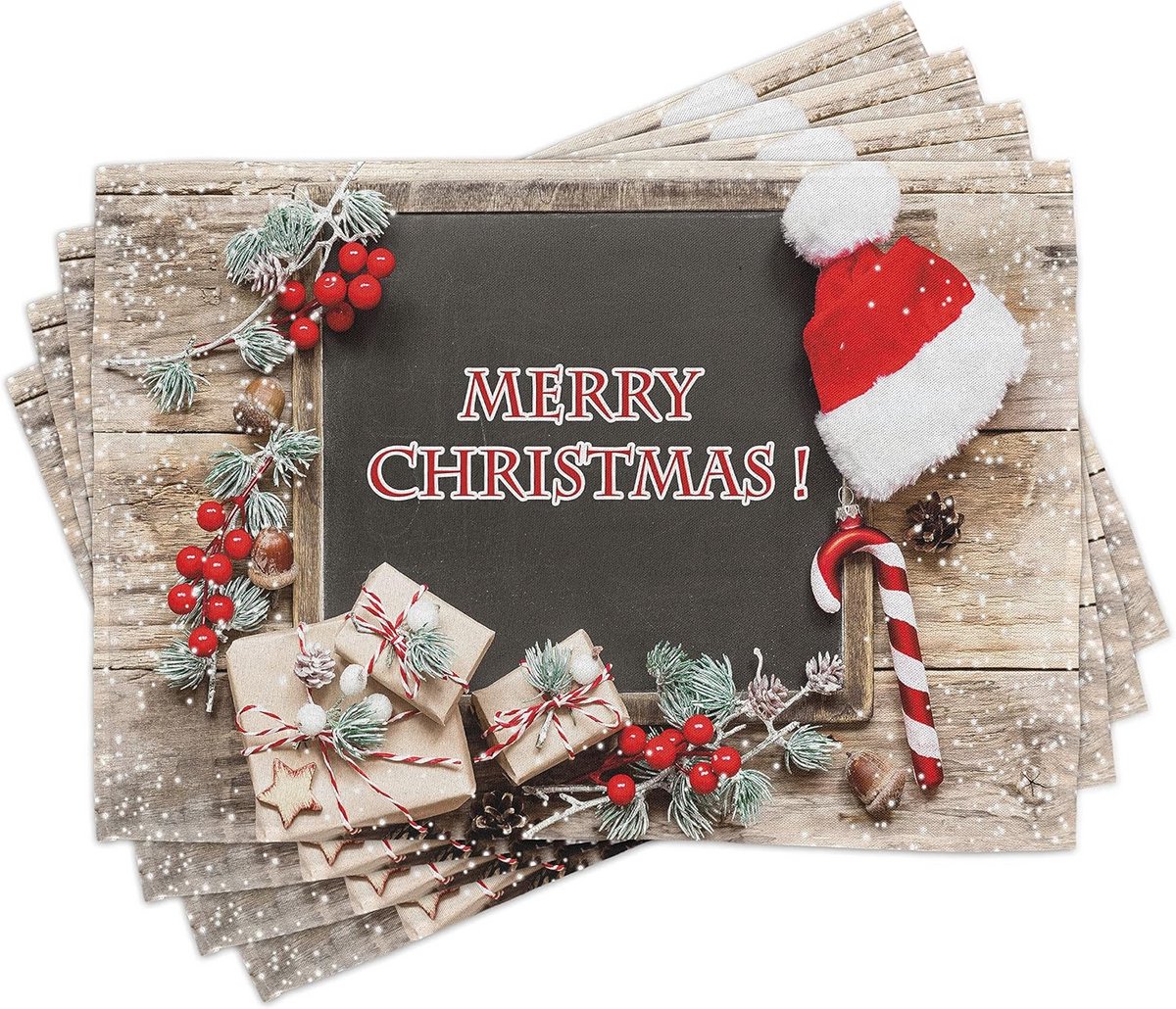 Kerst Placemat Set van 4 - Wasbare Stoffen Tafeldecoratie voor Eettafel