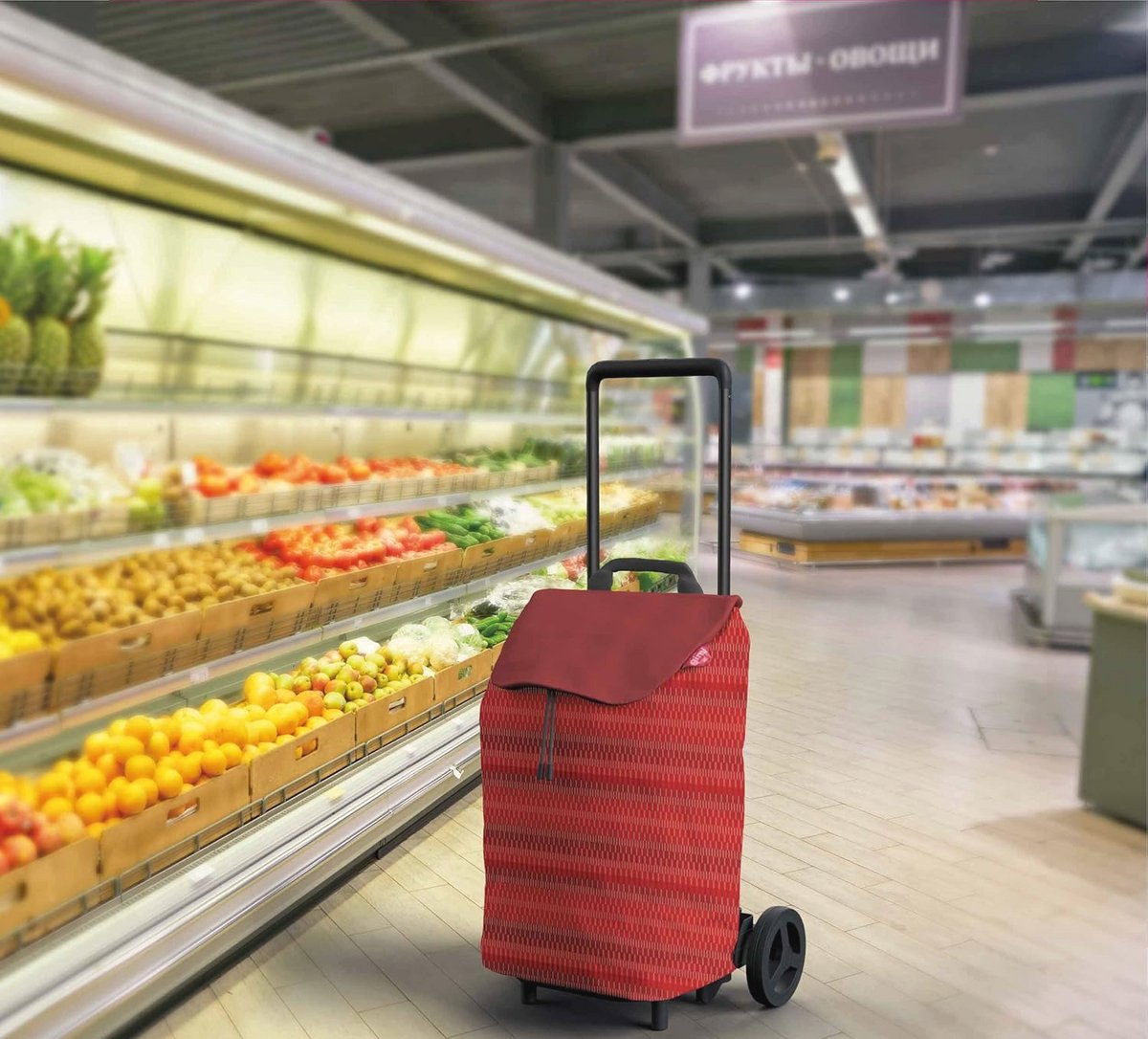 Compacte Lichtgewicht Winkelwagen met Grote Zak - Eenvoudig en Praktisch