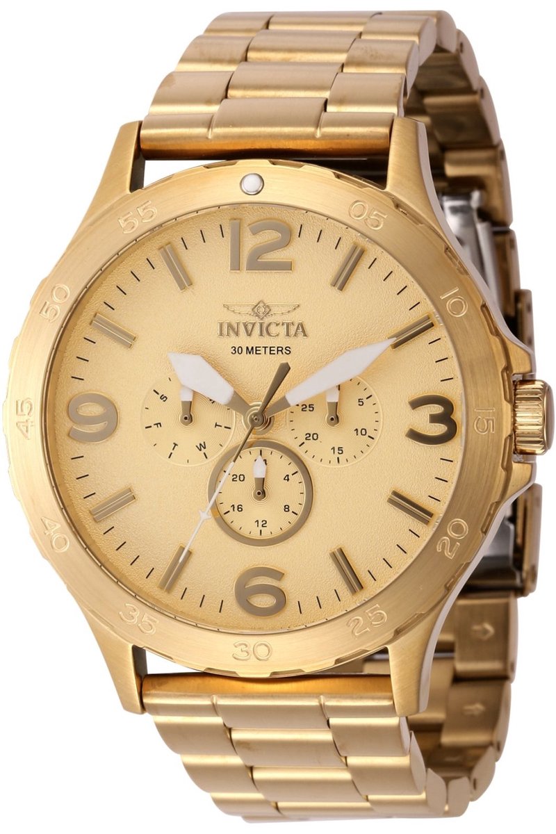 Invicta Specialty 44829 Heren Horloge - Waterdicht - Analoog - Quartz Uurwerk - Roestvrij Staal met gouden Wijzerplaat - 48mm
