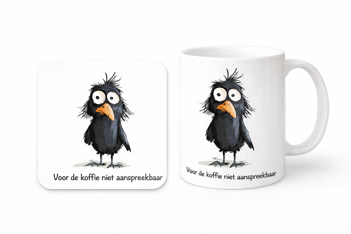 Giftset - Collega Koffie - Giftset Mok-En-Onderzetter Cadeau - Collega Kantoor - Cadeau Grappige - Koffiemok Koffiemok-Met-Tekst Voor-De-Koffie-Niet-Aanspreekbaar - Afscheid Collega - Cadeau Werk - Cadeau -