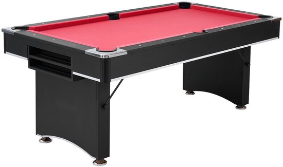 Pooltafel 183 cm - Biljarttafel - Verstelbare poten - Complete set met poolballen, keuen, krijt, borstel, driehoek - Voor speelkamer en recreatieruimte - Zwart met rood laken van Maxstore — afbeelding 3