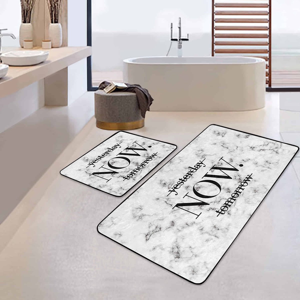 Boraboi® Badmat antislip 2 stuk set- Badmatten 60x100cm en 50x60cm,(Zwart,Grijs)