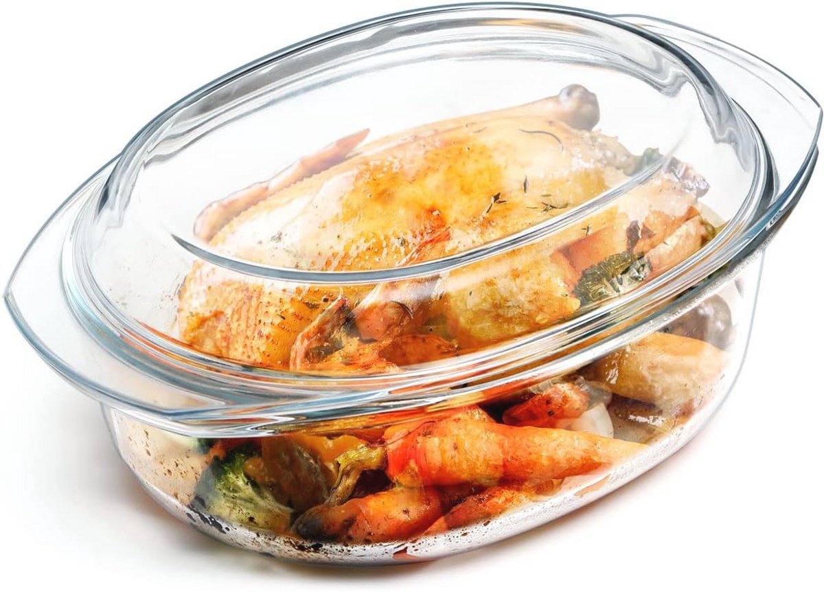 Grote Glazen Ovenschaal met Deksel - Ovaal 3,5 L voor Badass en Oven
